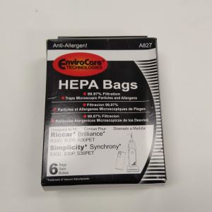 Simplicity Synchrony/Riccar Brilliance HEPA Media Vacuum Bags 6/box AftrMrk